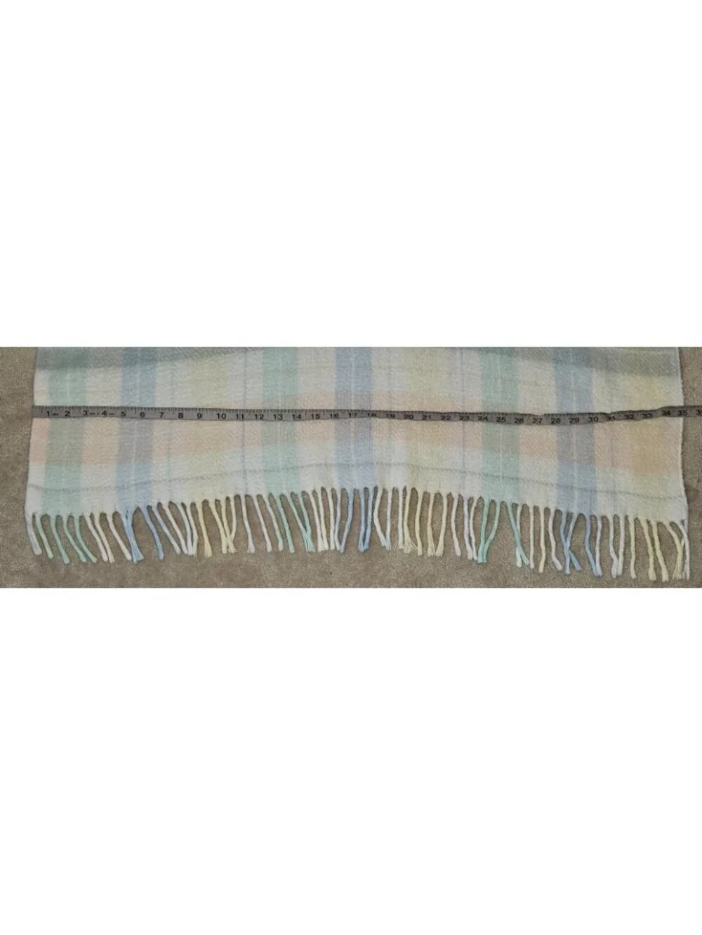 VTG WPL 1675 Plaid Baby Blanket Acrylic Pastel Pink Blue Yellow White Fringe